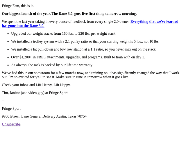 Fringe Sport email from Fri, Oct 23, 2026
