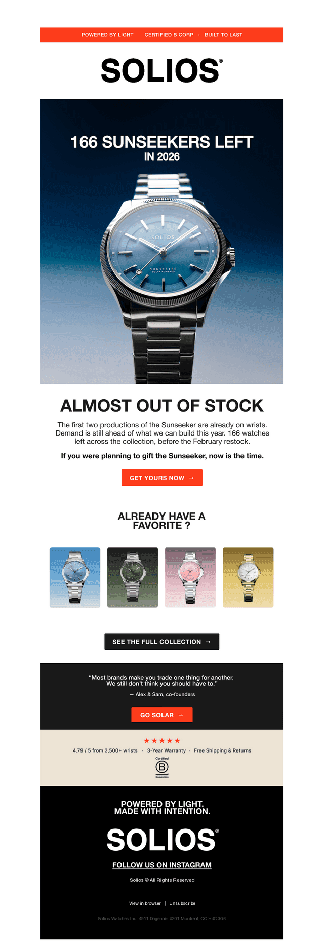 SOLIOS Watches email from Fri, Oct 23, 2026