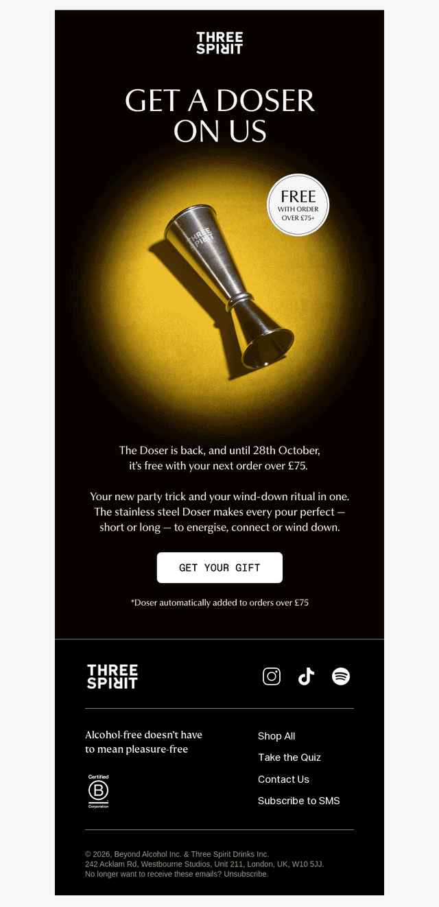 Three Spirit UK email from Fri, Oct 23, 2026