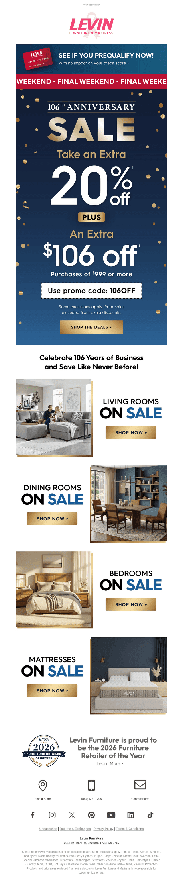 Levin Furniture email from Fri, Oct 23, 2026