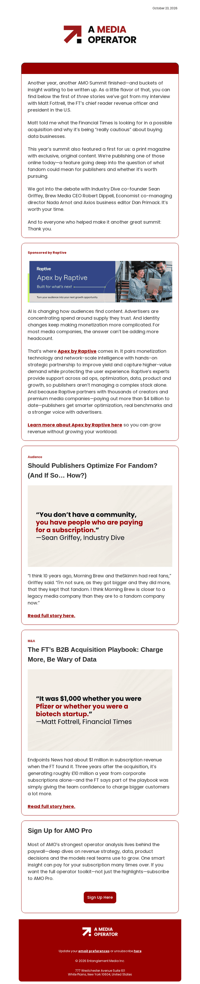 A Media Operator email from Fri, Oct 23, 2026