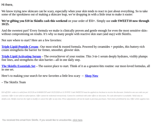 Skinfix Inc email from Fri, Oct 23, 2026