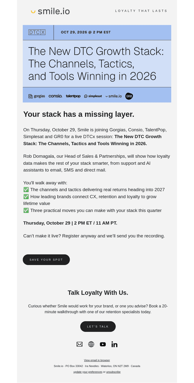 Smile.io email from Fri, Oct 23, 2026