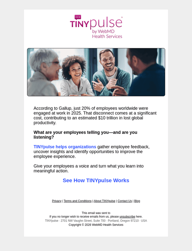 TINYpulse email from Fri, Oct 23, 2026