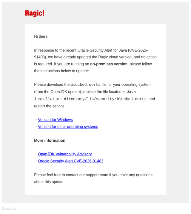 Ragic, Inc. email from Fri, Oct 23, 2026