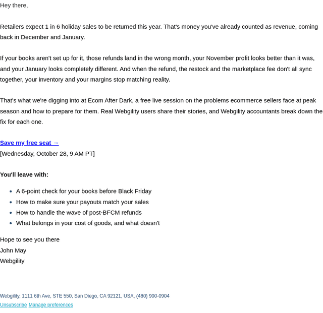 Webgility email from Fri, Oct 23, 2026