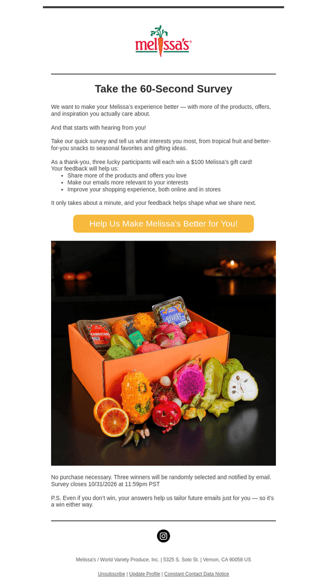 Melissas Produce email from Fri, Oct 23, 2026