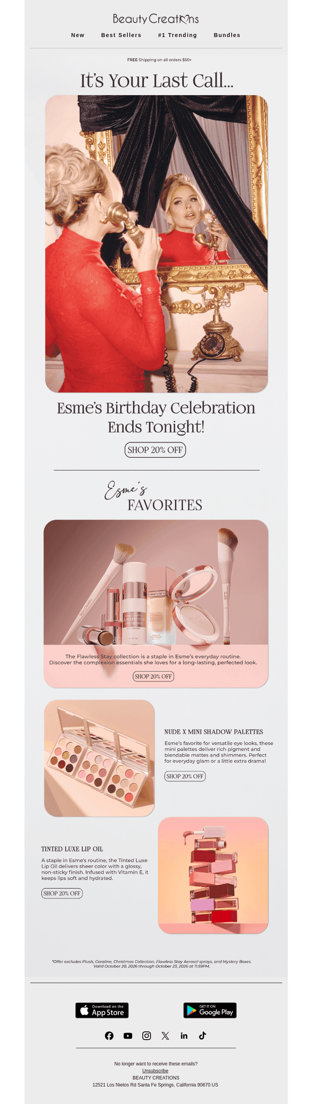 BEAUTY CREATIONS email from Fri, Oct 23, 2026