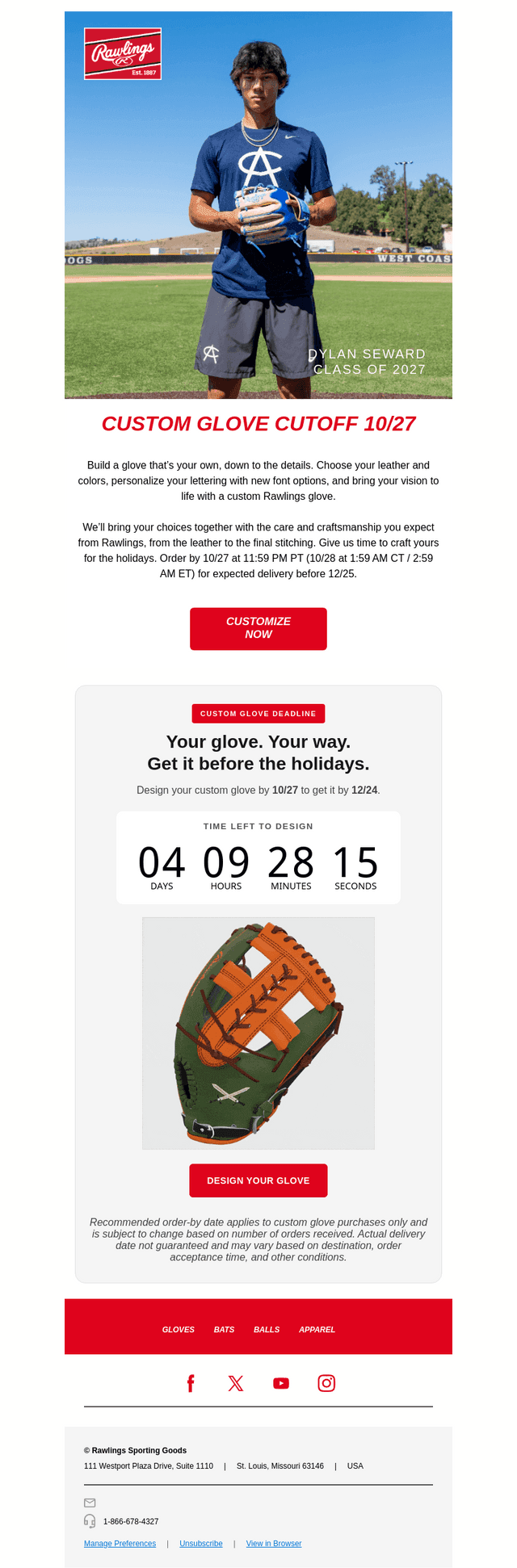 Rawlings Sporting Goods email from Fri, Oct 23, 2026