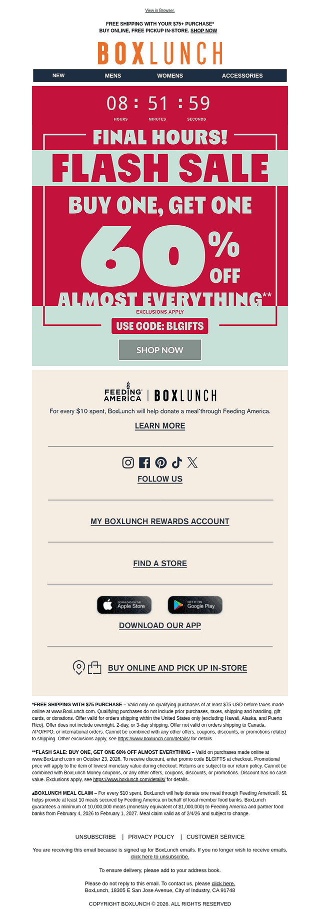 BoxLunch email from Fri, Oct 23, 2026