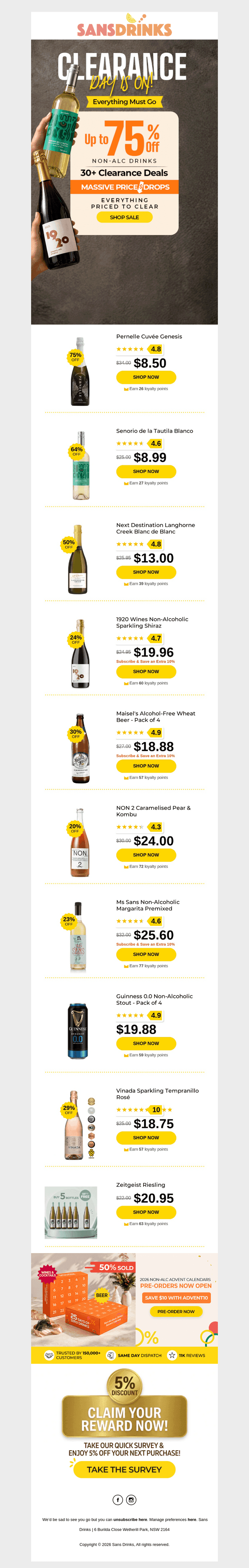 Sans Drinks email from Sat, Oct 24, 2026