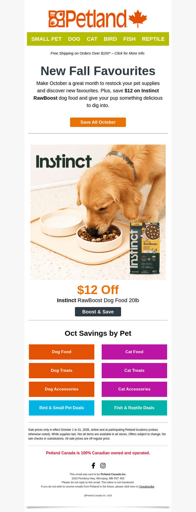 Petland Canada email from Sat, Oct 24, 2026