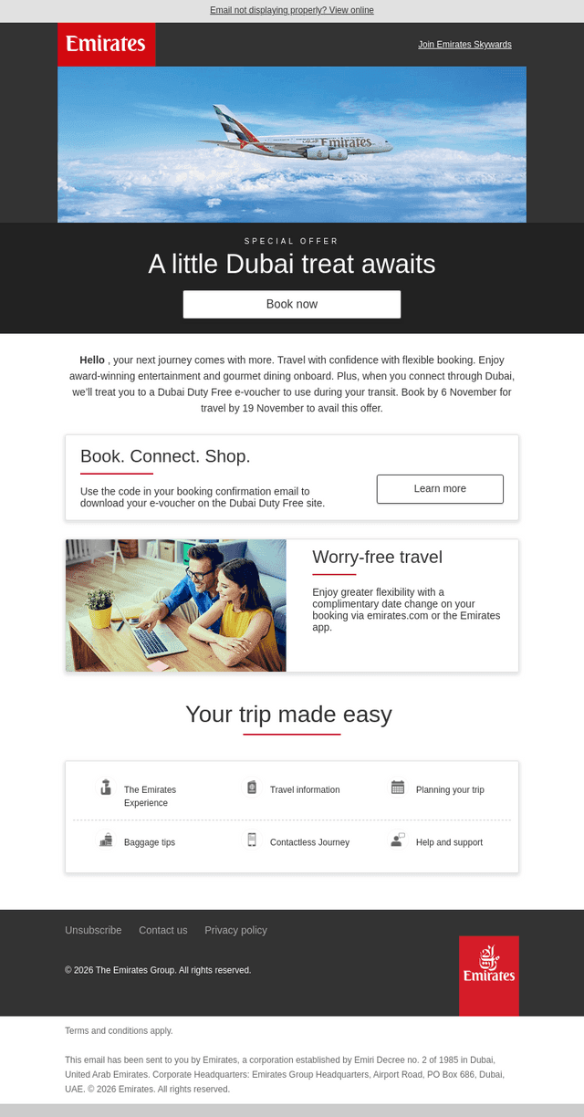 Emirates email from Sat, Oct 24, 2026