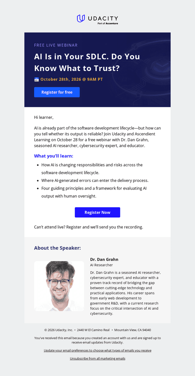 Udacity email from Sat, Oct 24, 2026