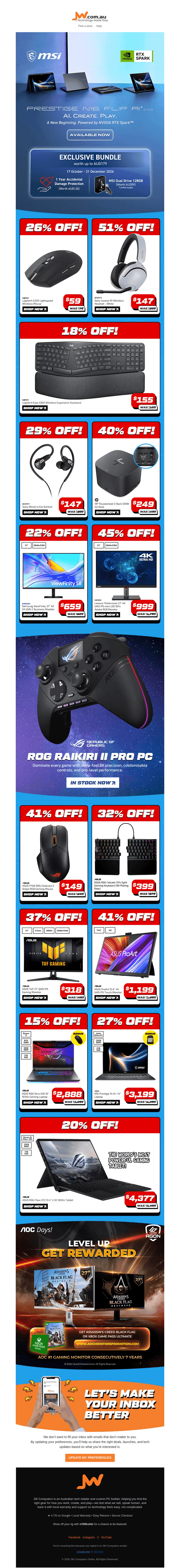 JW Computers email from Sat, Oct 24, 2026