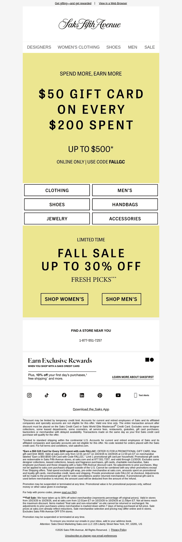 Saks email from Sat, Oct 24, 2026