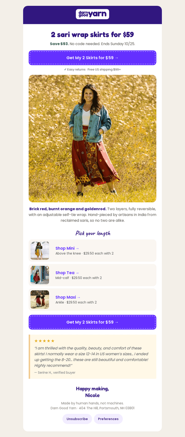Darn Good Yarn email from Sat, Oct 24, 2026
