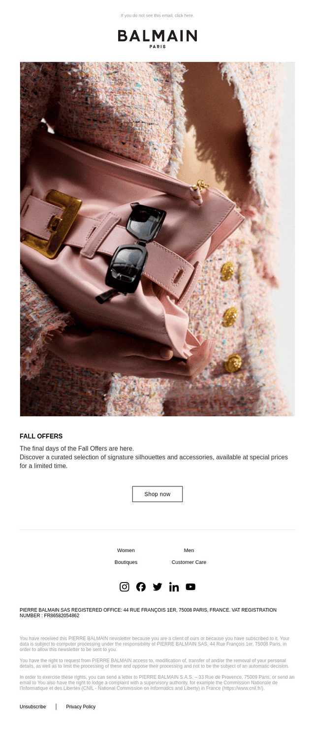 Balmain Paris email from Sat, Oct 24, 2026
