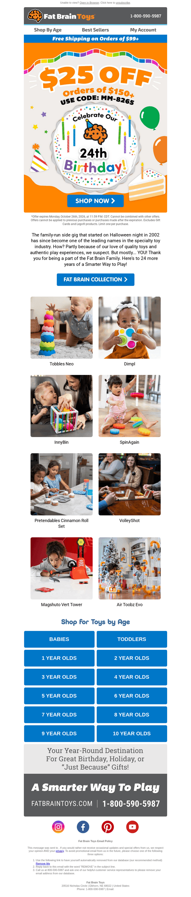 Fat Brain Toys email from Sat, Oct 24, 2026