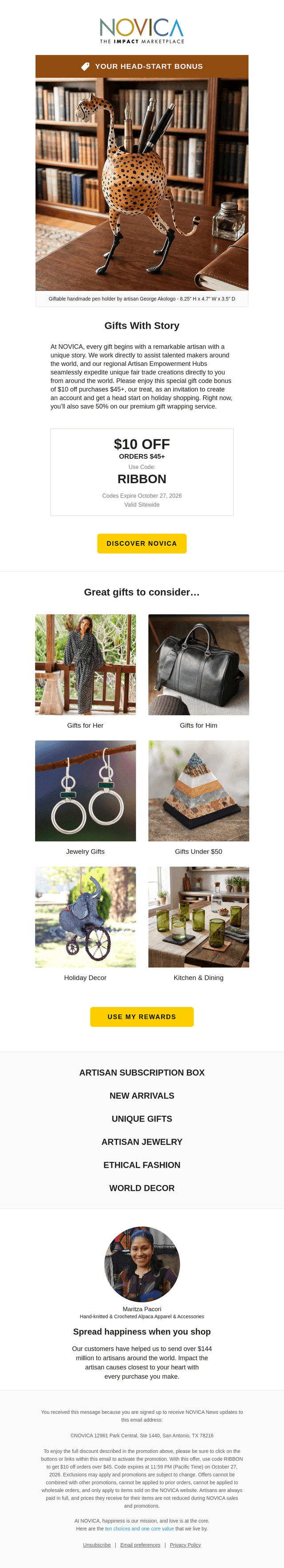 NOVICA email from Sat, Oct 24, 2026