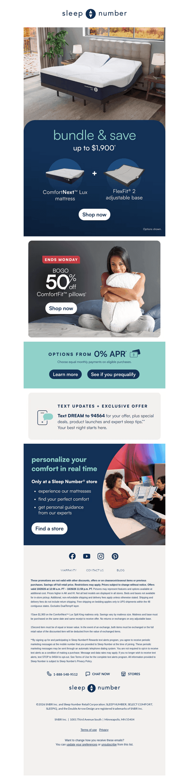 Sleep Number email from Sat, Oct 24, 2026