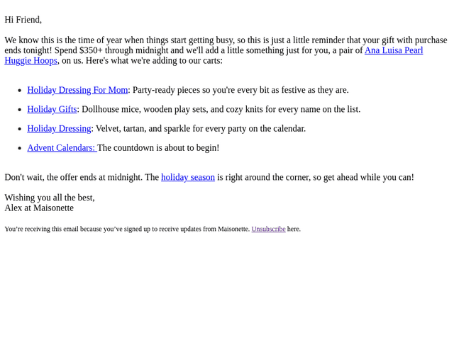Maisonette email from Sat, Oct 24, 2026