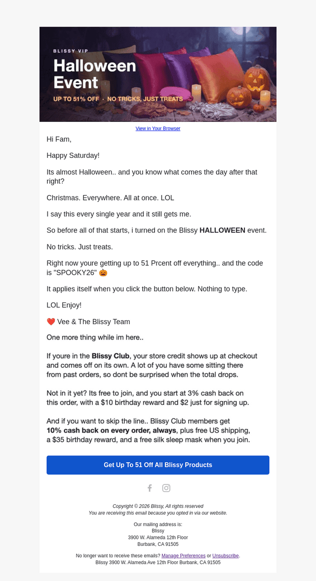 Bliss email from Sat, Oct 24, 2026