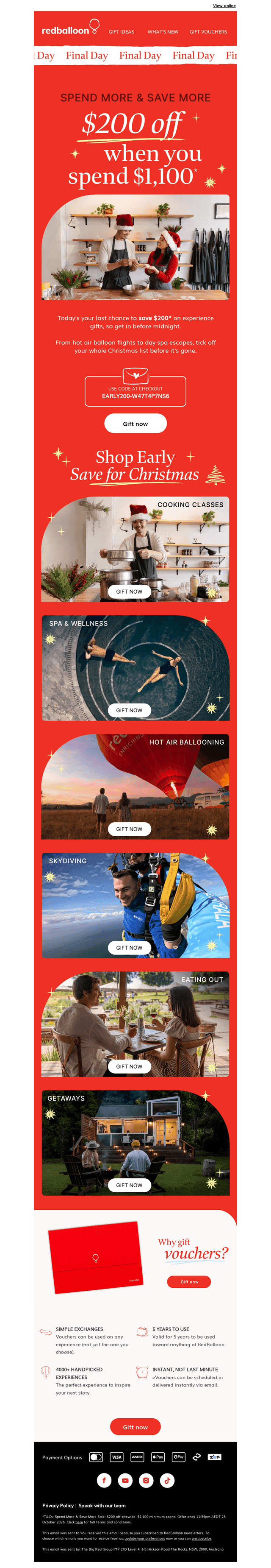 RedBalloon email from Sat, Oct 24, 2026