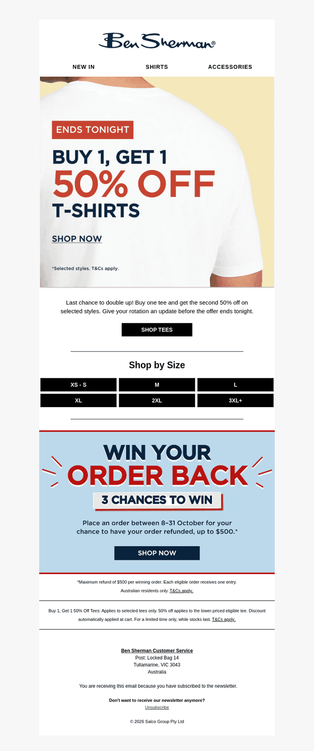 Ben Sherman Australia email from Sat, Oct 24, 2026