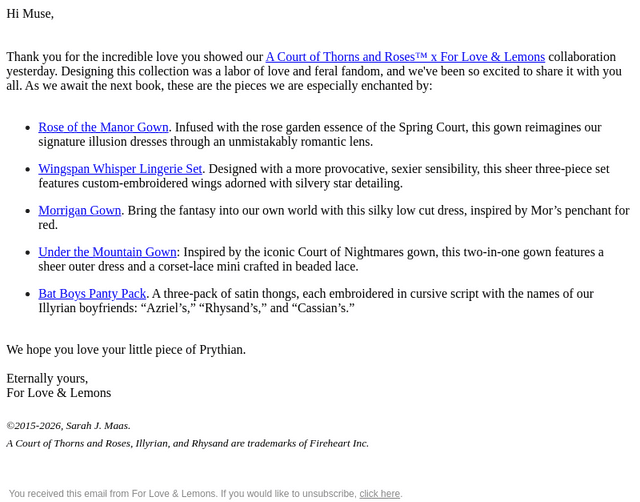 For Love & Lemons email from Sat, Oct 24, 2026