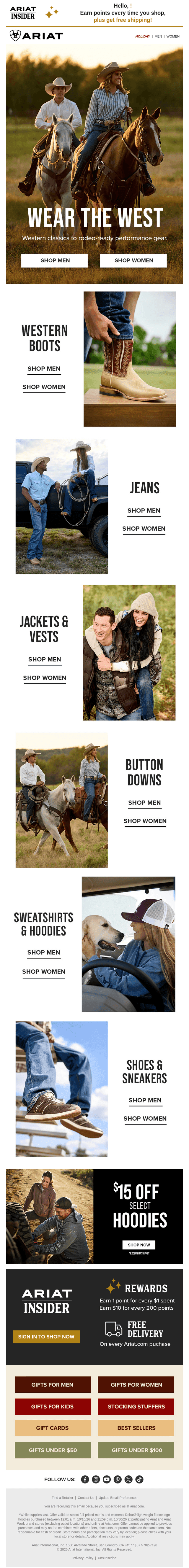 Ariat International email from Sat, Oct 24, 2026
