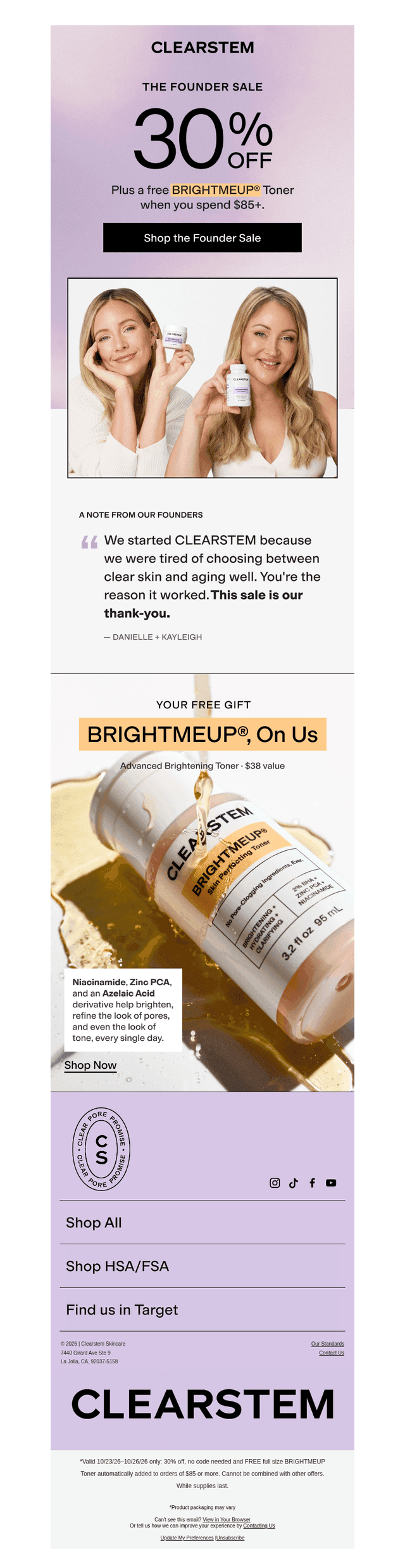 CLEARSTEM Skincare email from Sun, Oct 25, 2026
