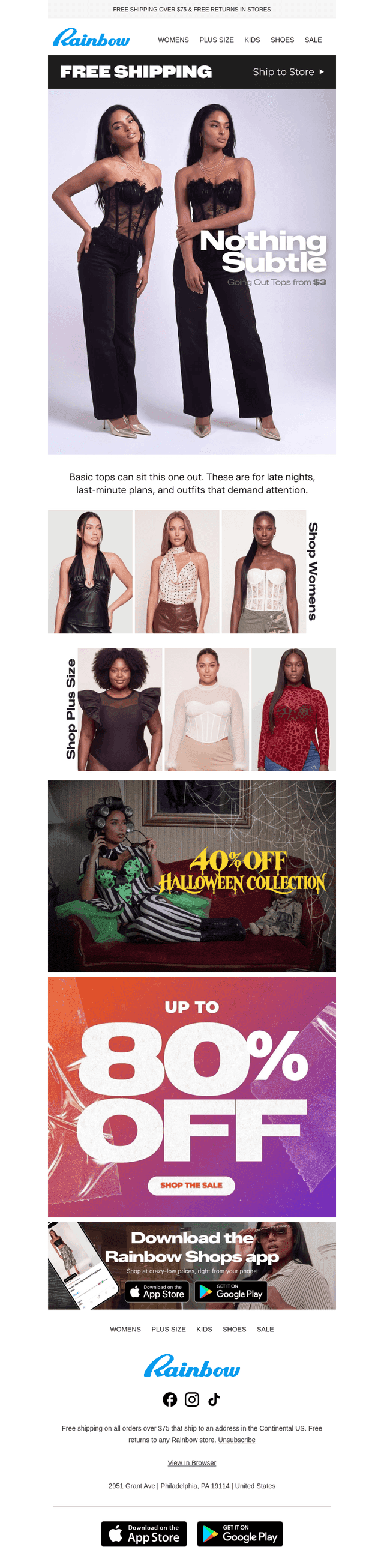 Rainbow Shops email from Sun, Oct 25, 2026