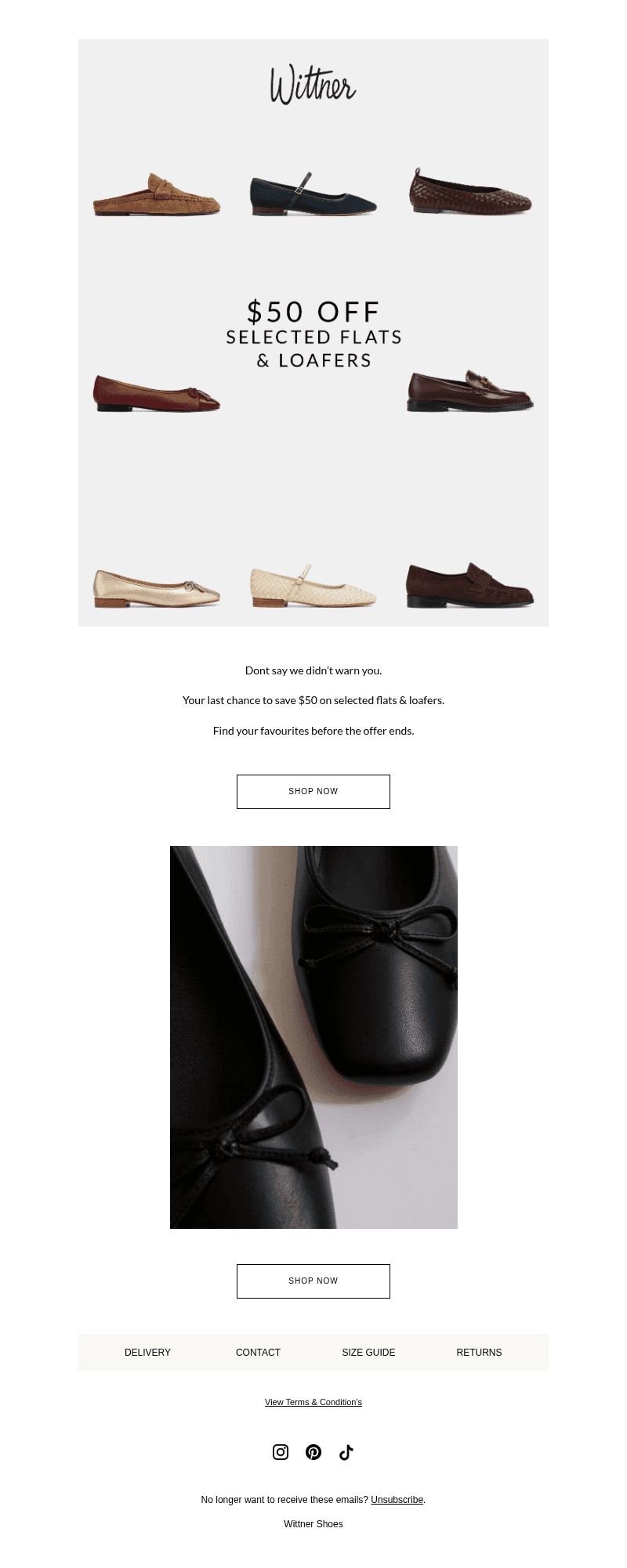 Wittner Shoes email from Sun, Oct 25, 2026