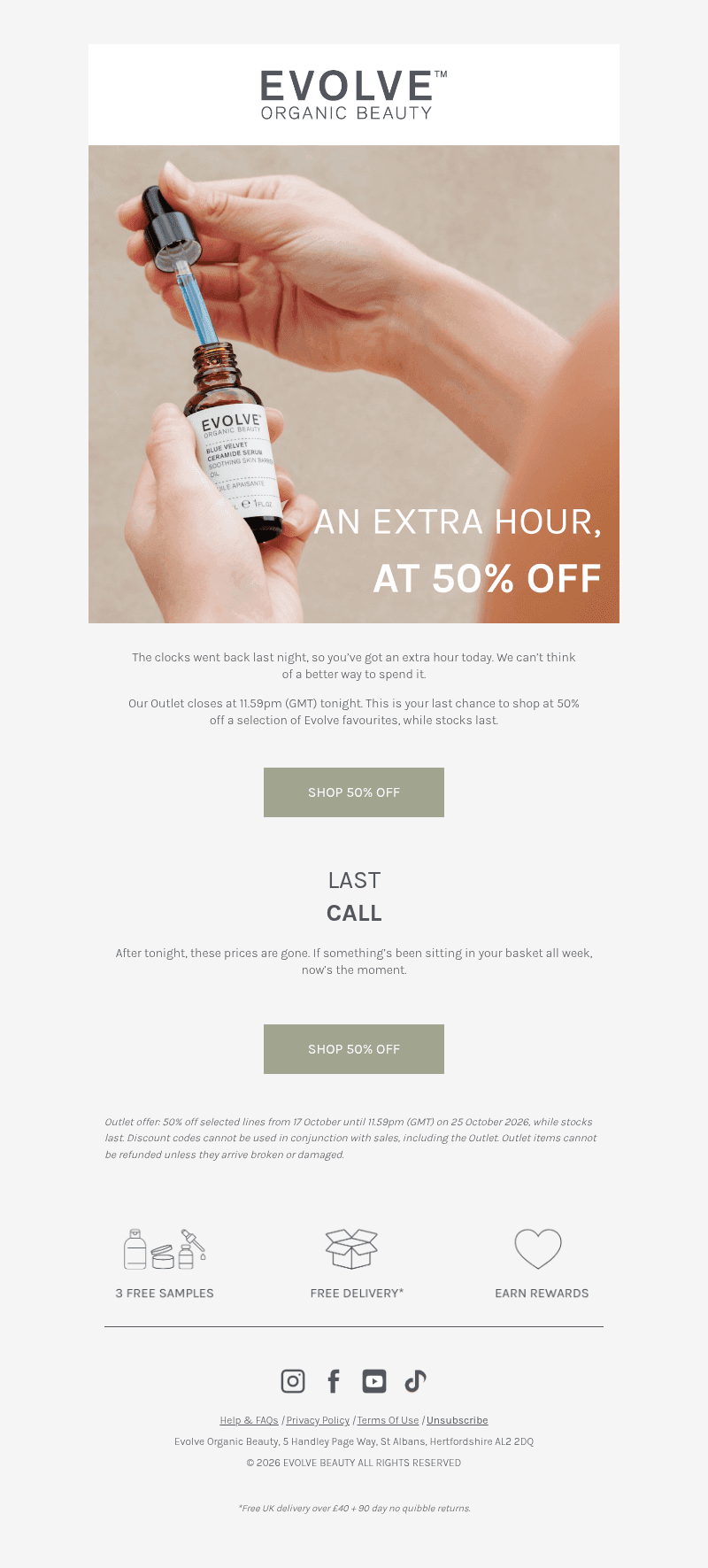 Evolve Beauty email from Sun, Oct 25, 2026