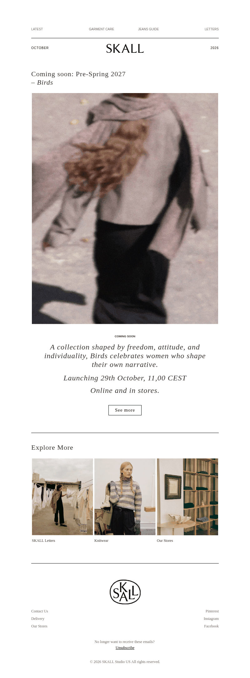 Skall Studio email from Sun, Oct 25, 2026