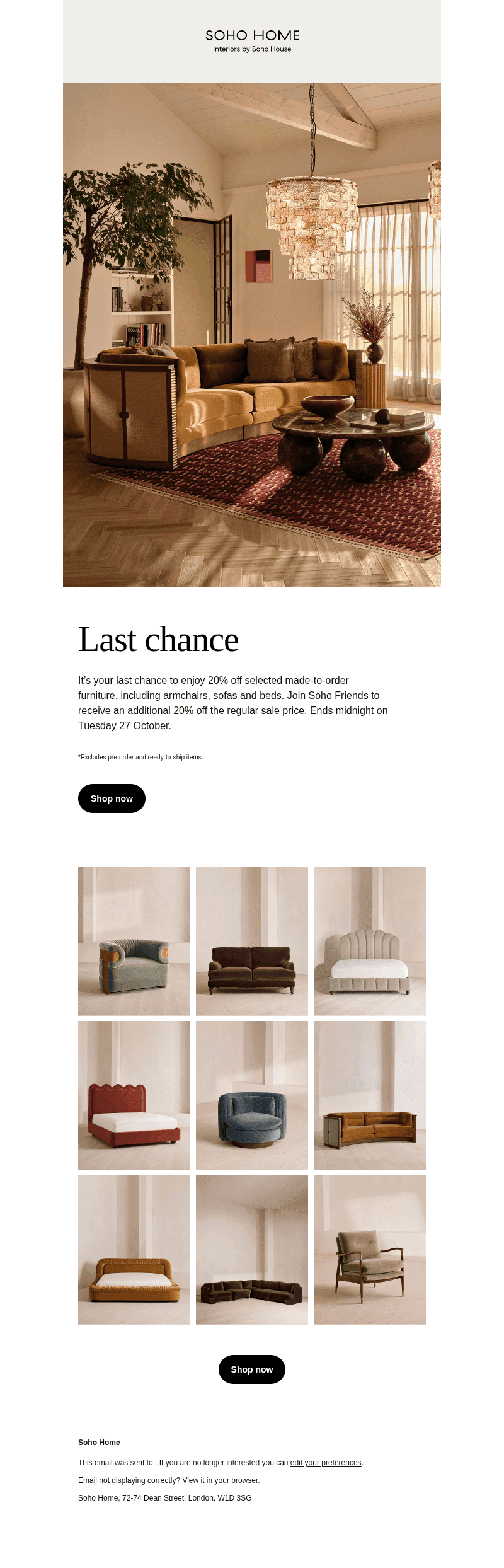 Soho Home email from Sun, Oct 25, 2026
