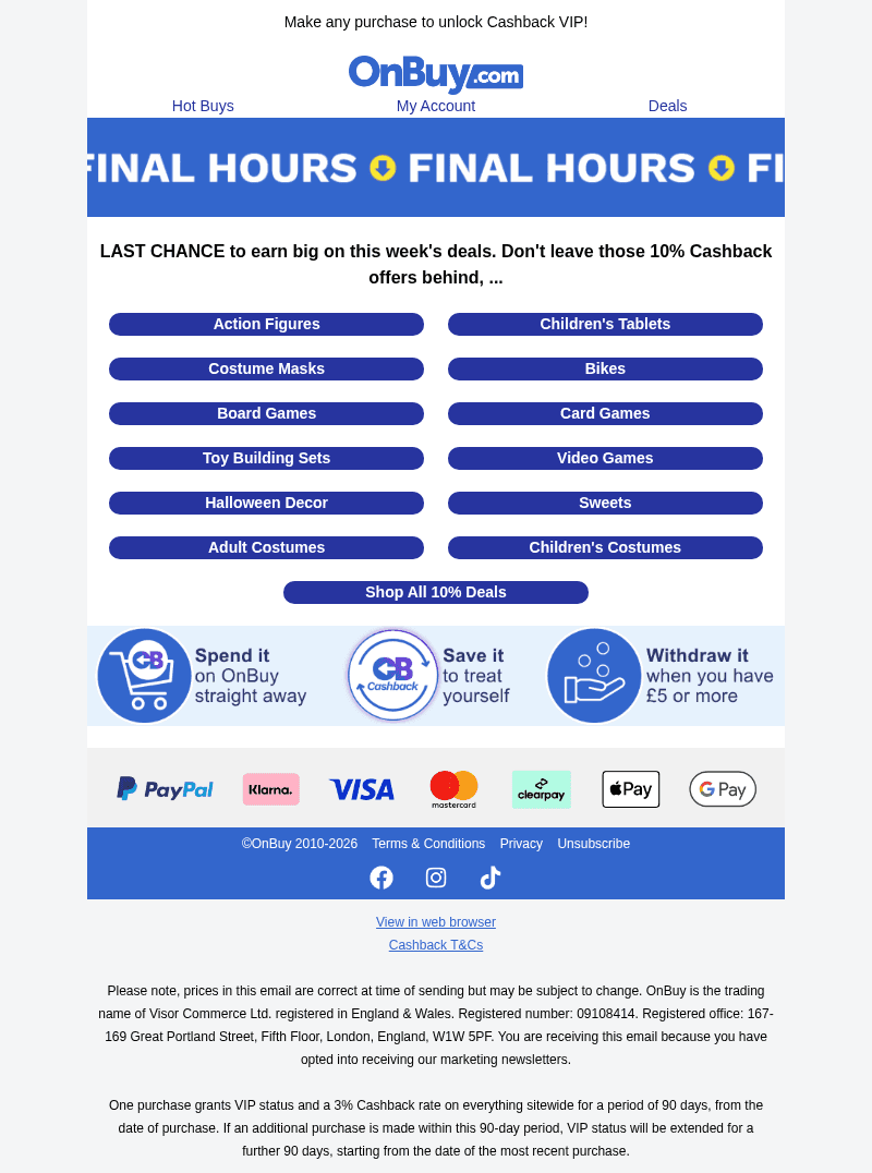 OnBuy email from Sun, Oct 25, 2026