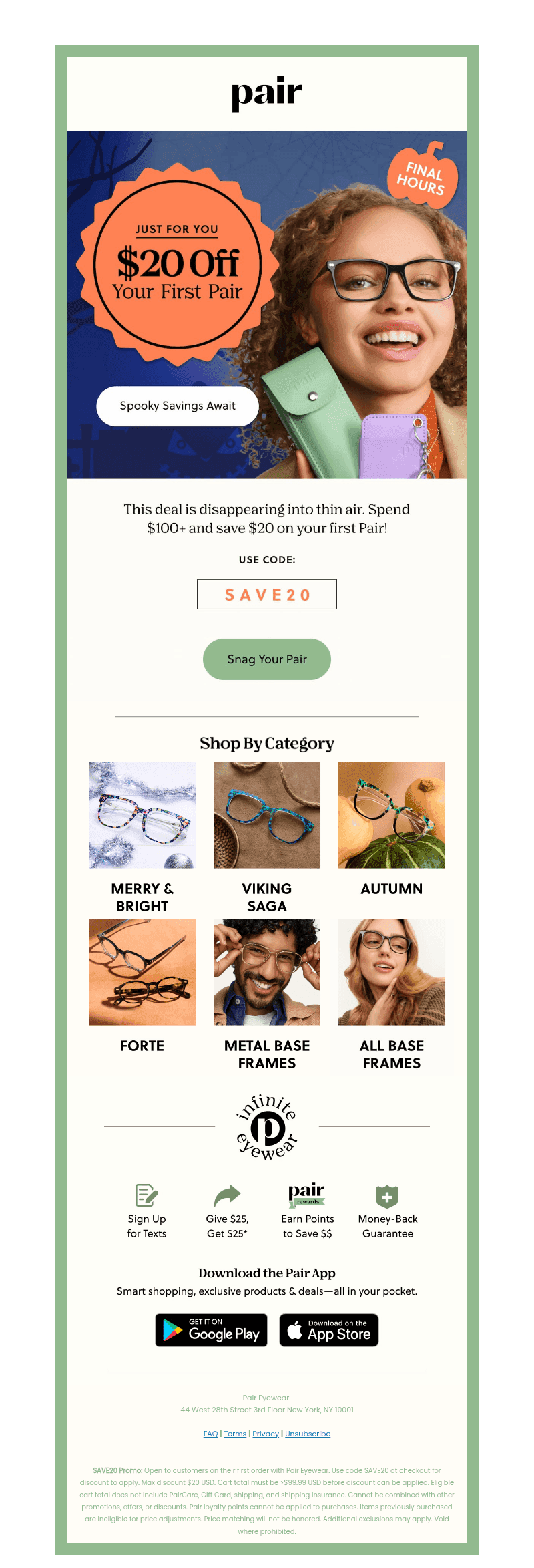 Pair Eyewear email from Sun, Oct 25, 2026
