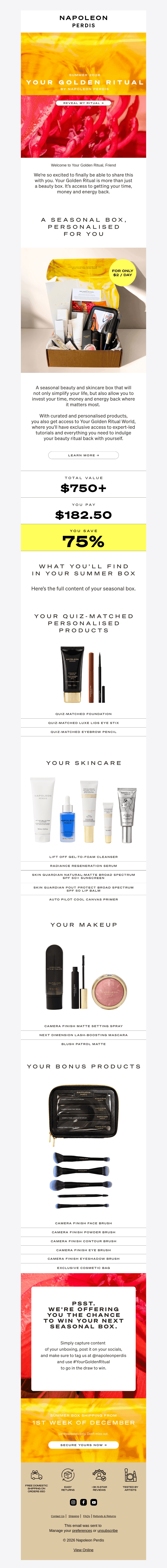 Napoleon Perdis Cosmetics email from Sun, Oct 25, 2026
