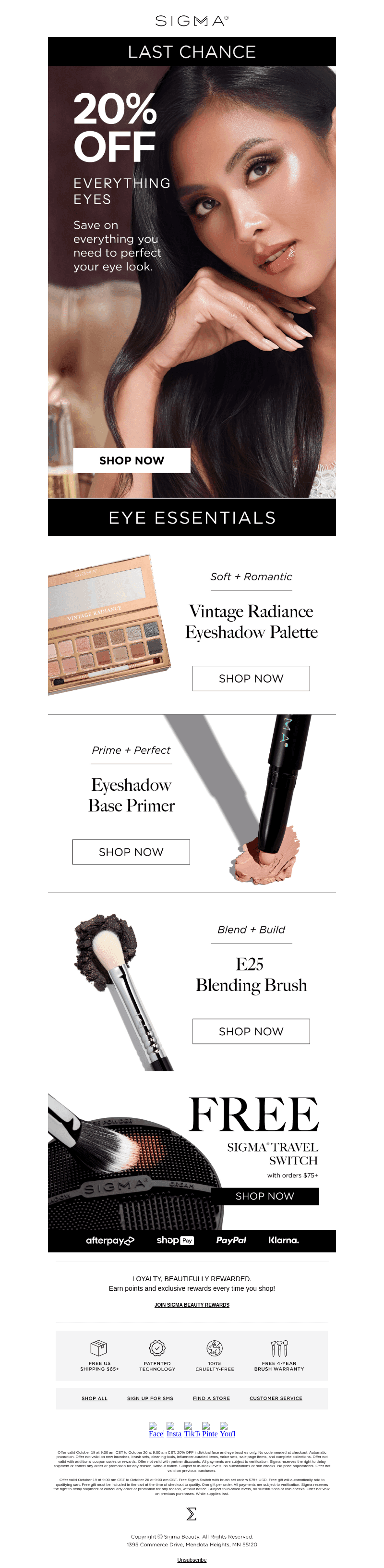 Sigma Beauty email from Sun, Oct 25, 2026
