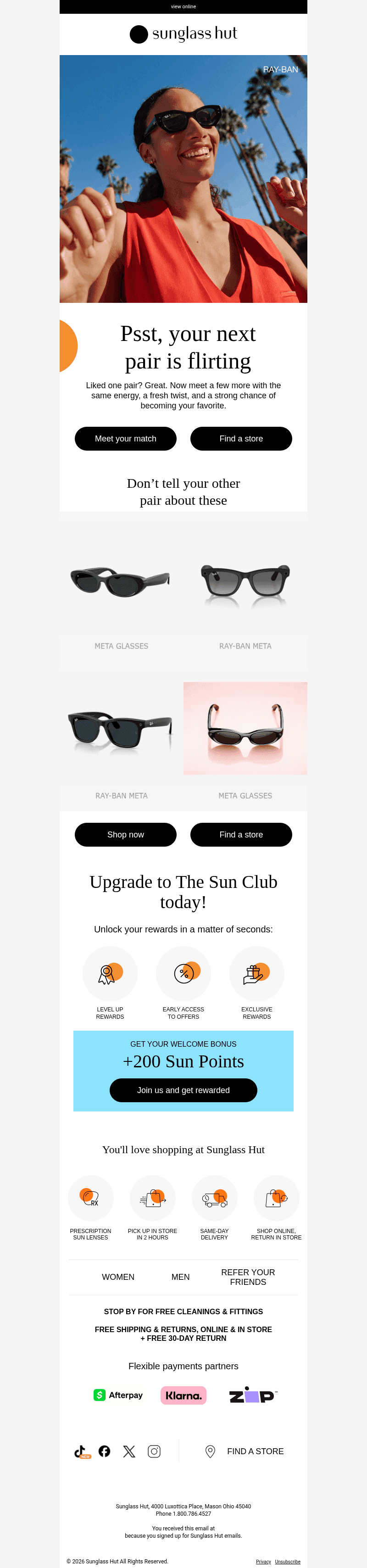 Sunglass Hut email from Sun, Oct 25, 2026