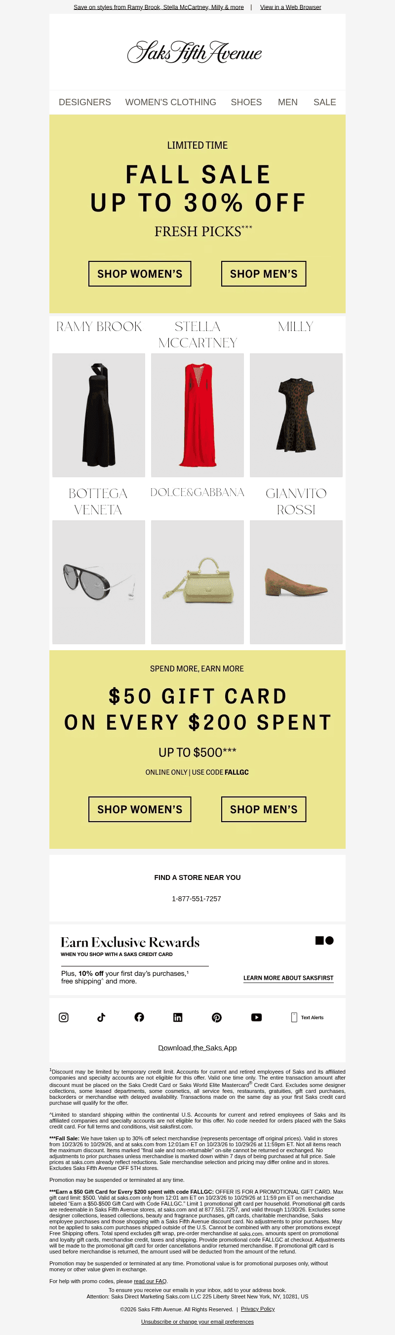Saks email from Sun, Oct 25, 2026