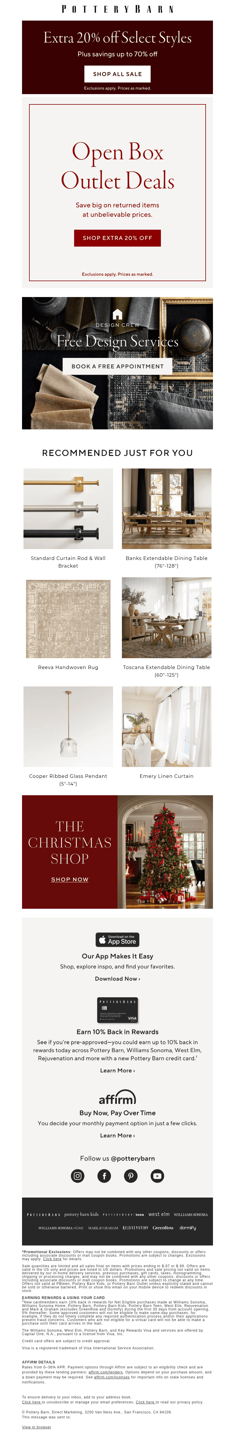 Pottery Barn email from Sun, Oct 25, 2026