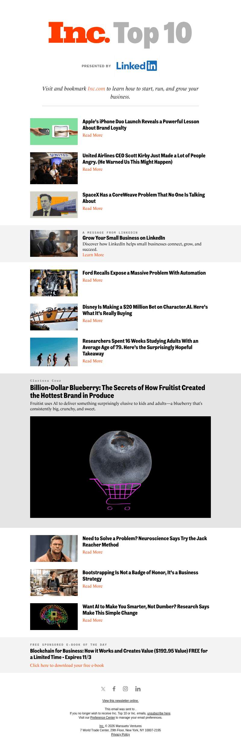 INC Magazine email from Sun, Oct 25, 2026