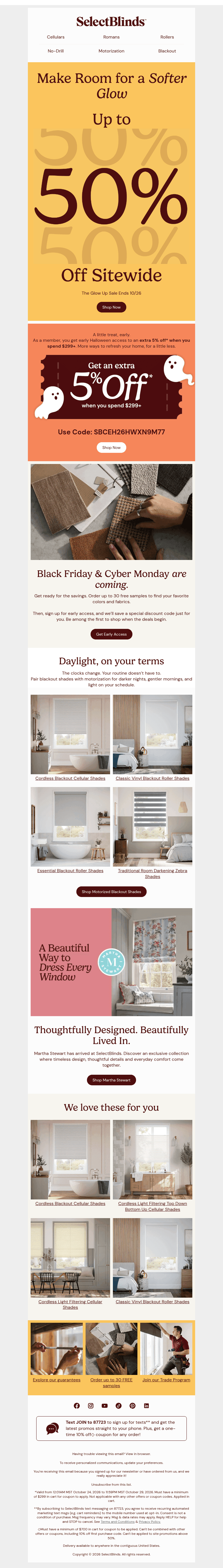 Select Blinds email from Sun, Oct 25, 2026