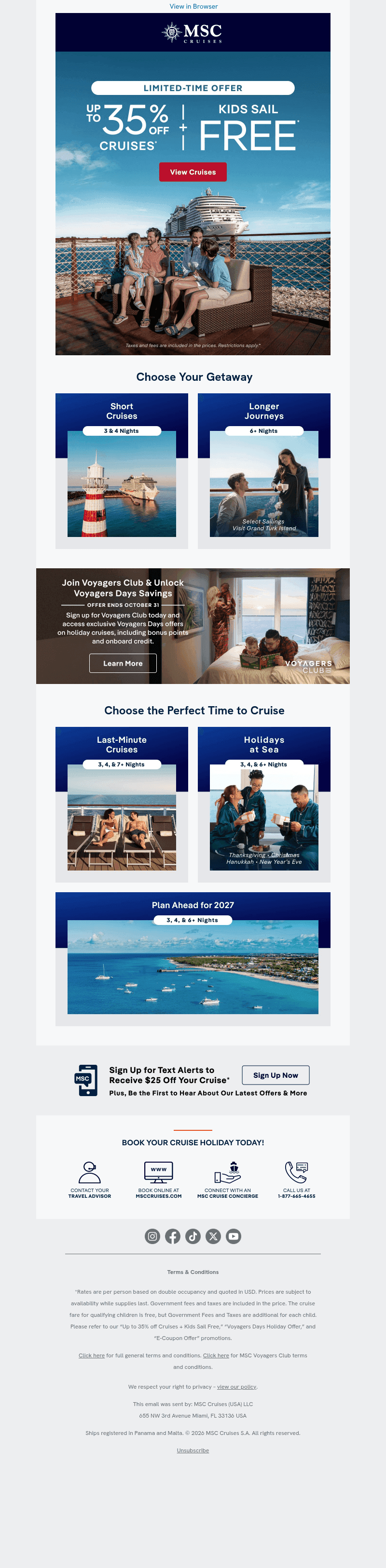 MSC Cruises email from Sun, Oct 25, 2026