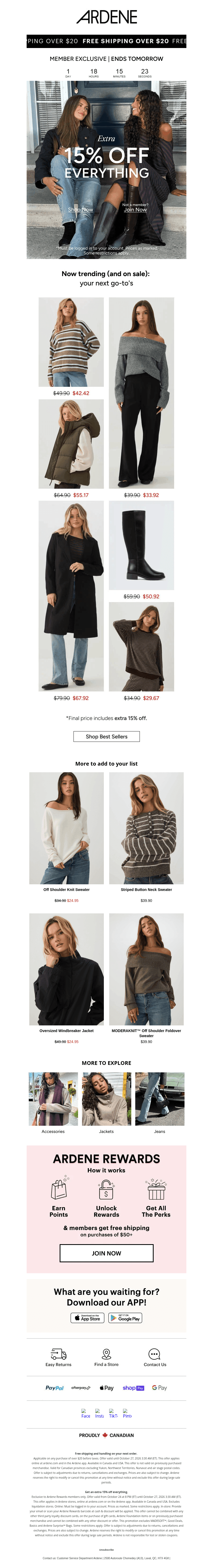 Ardene email from Sun, Oct 25, 2026