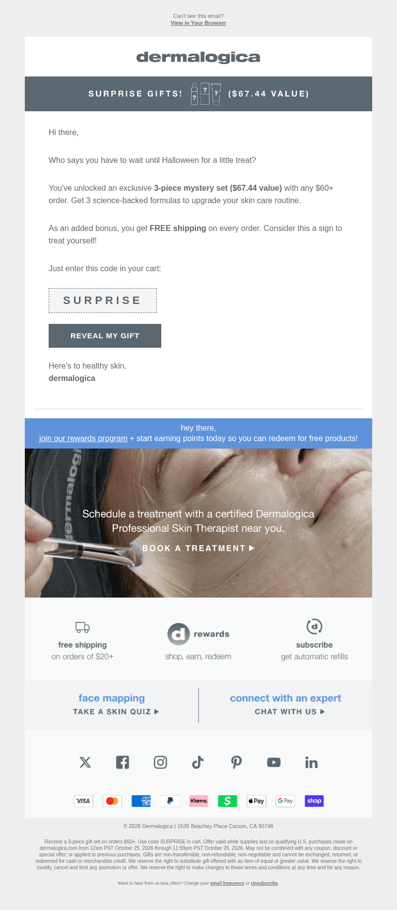 Dermalogica email from Sun, Oct 25, 2026