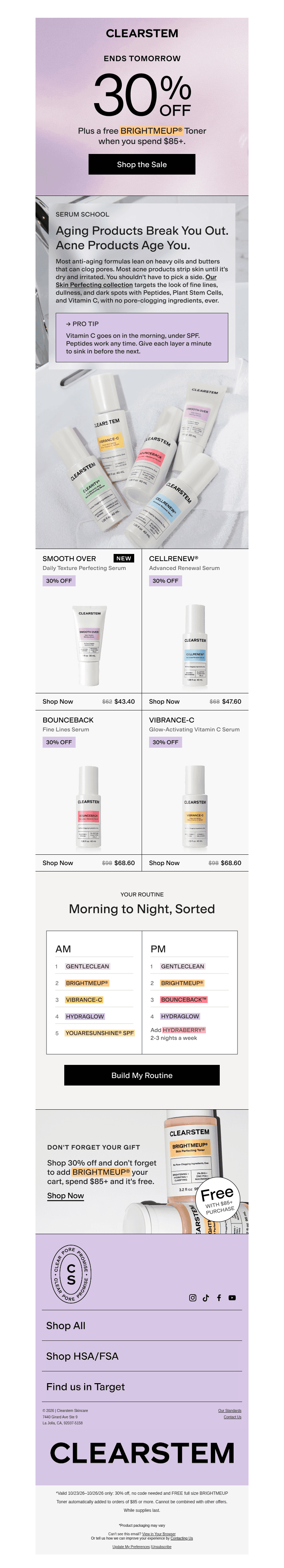 CLEARSTEM Skincare email from Sun, Oct 25, 2026